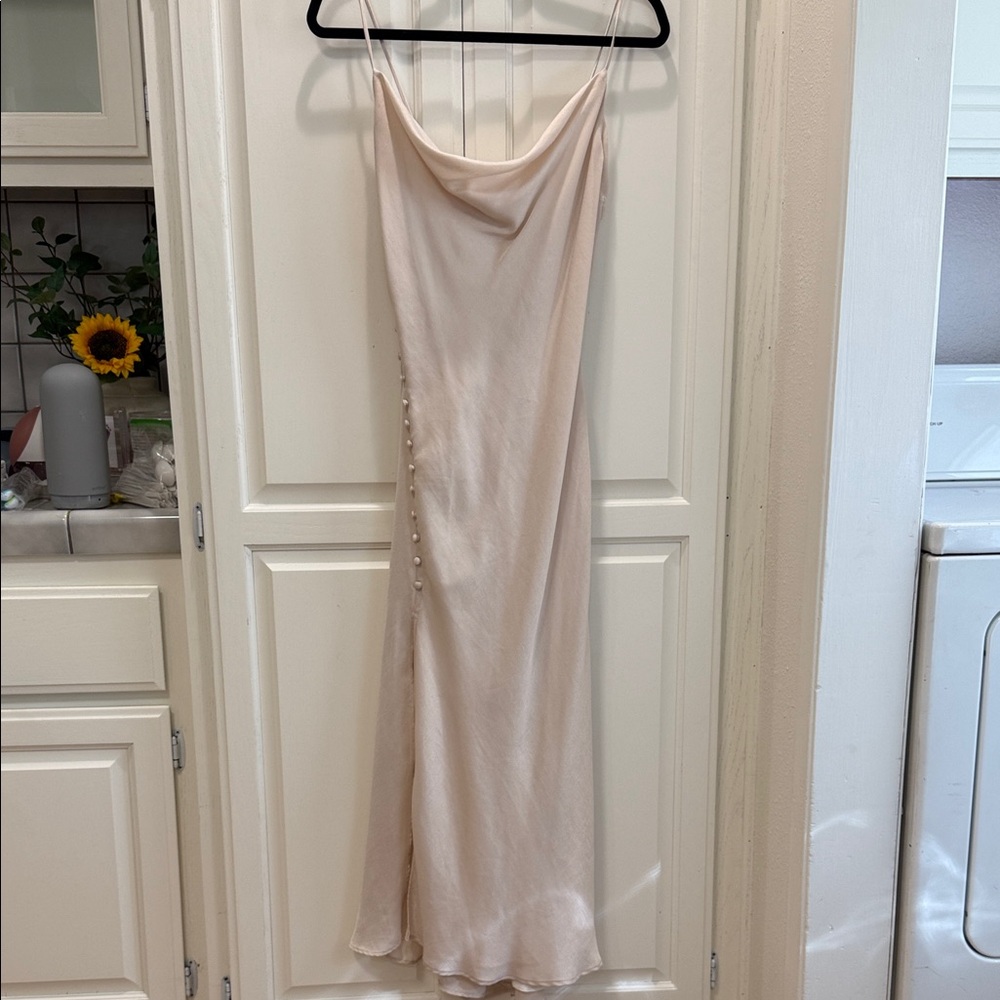 Zara Blush Cream Slip Midi Dress with Side Button Detail